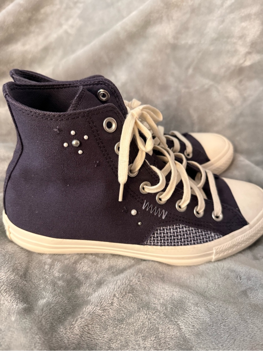 Converse High Top Sneakers in Dark Navy with Cream Accents - Picture 3 of 7